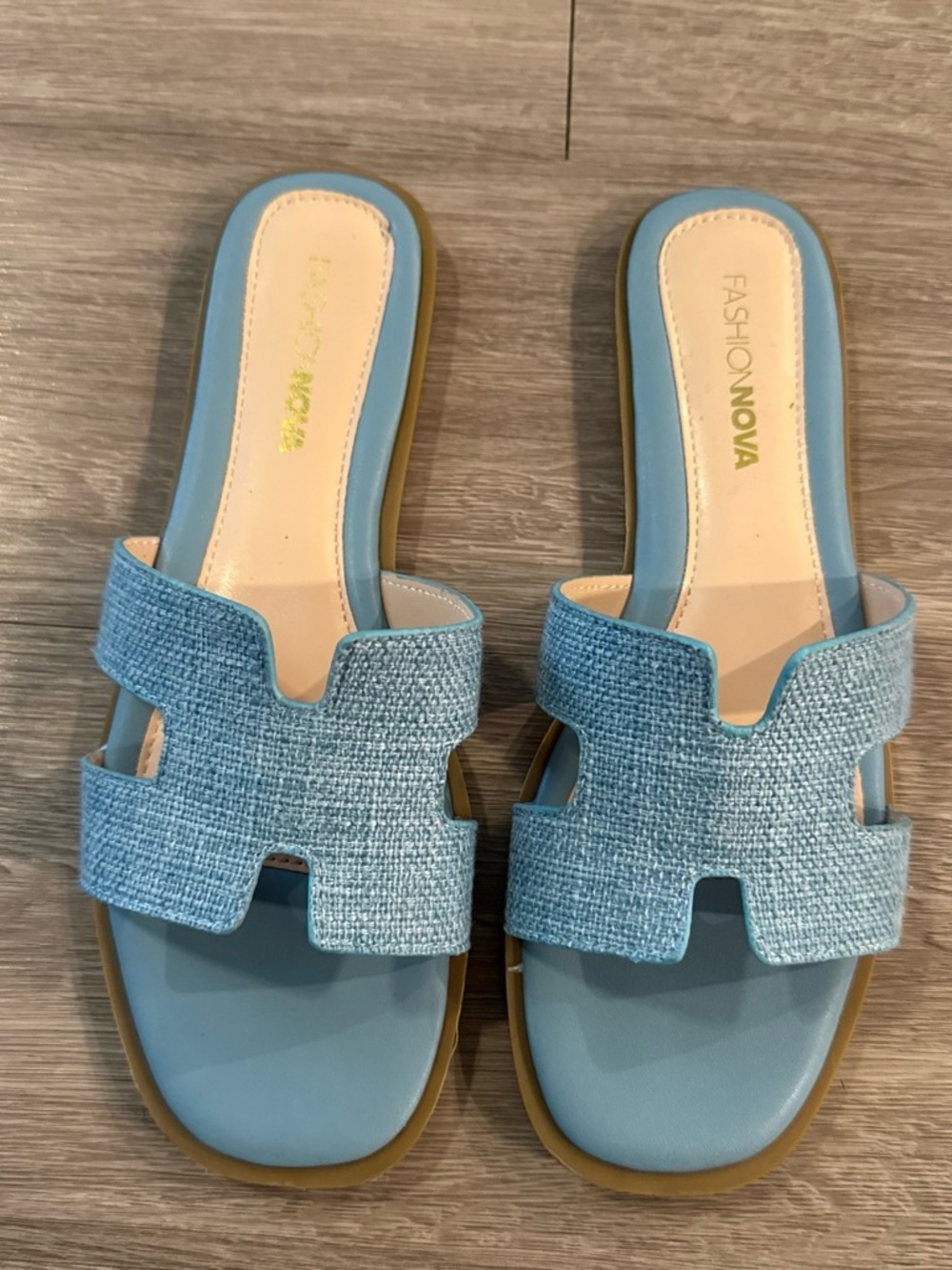 Fashion Nova Blue Textured Slide Sandals